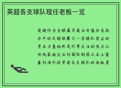 英超各支球队现任老板一览