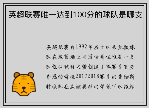 英超联赛唯一达到100分的球队是哪支