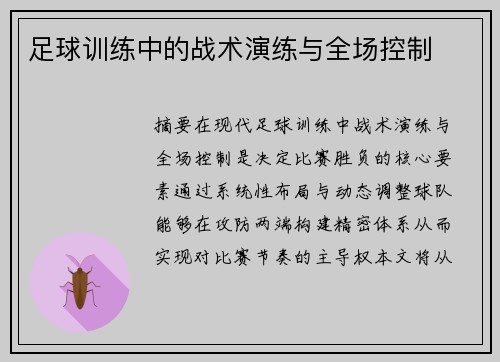 足球训练中的战术演练与全场控制